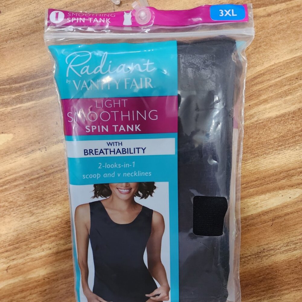 New Radiant by Vanity Fair - Light Smoothing Spin Tank - Black - Size 3XL